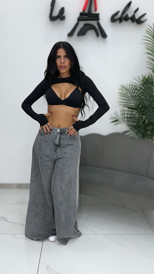 Top con Coprispalle nero