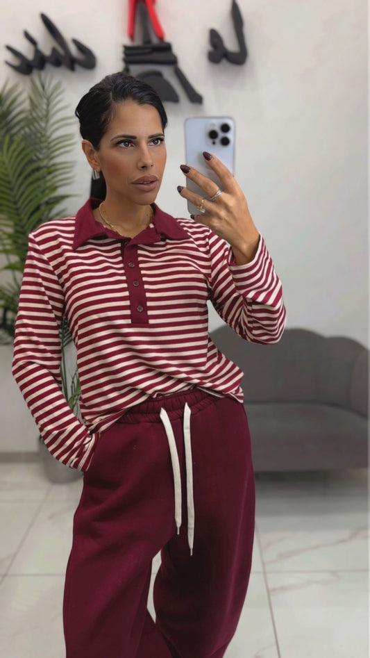 Polo Righe Beige/Bordeaux