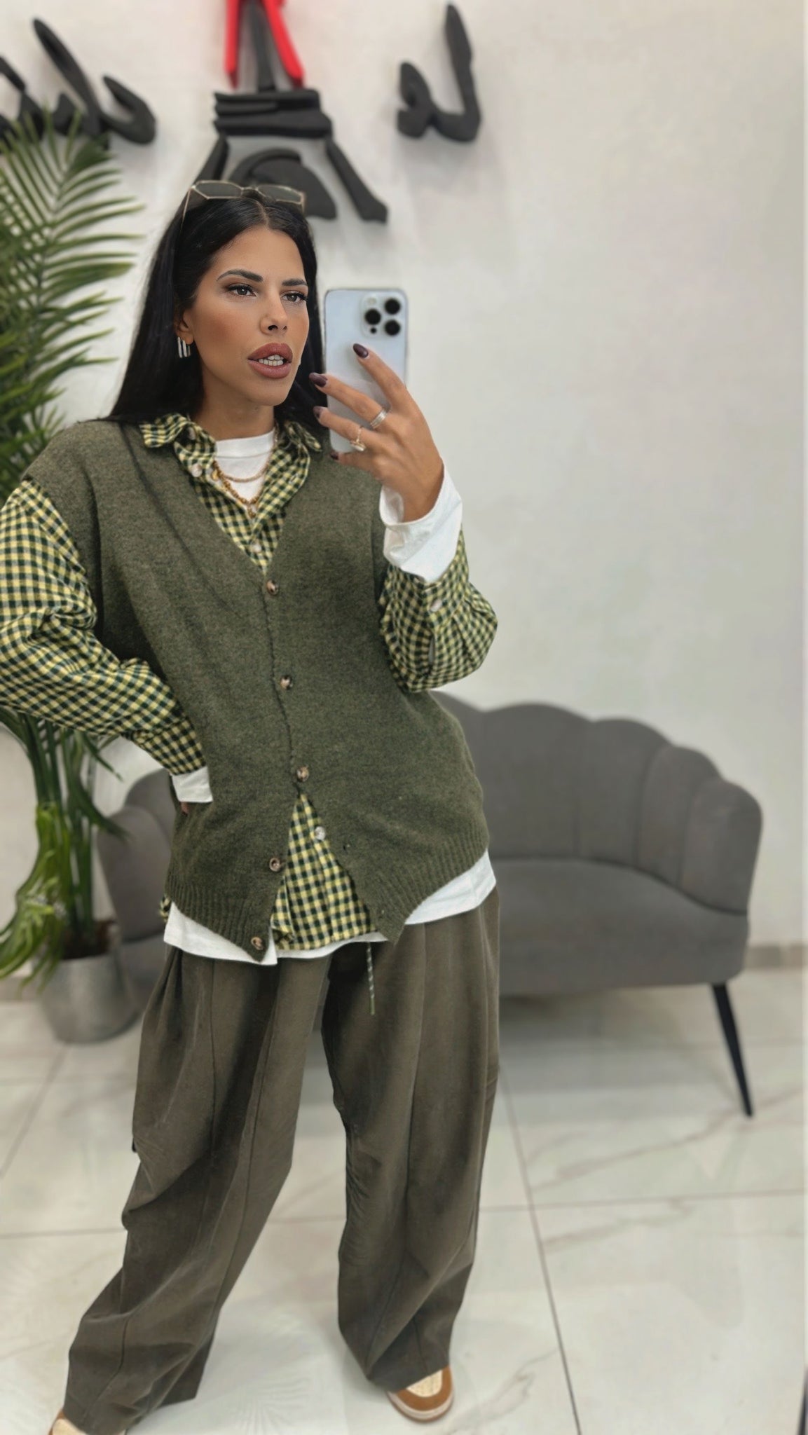 Gilet Over in Lana Verde Militare