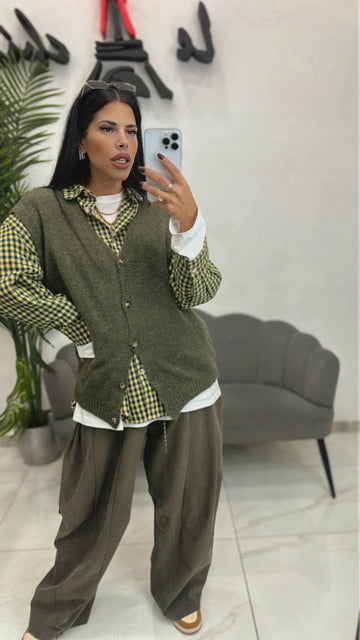 Gilet Over in Lana Verde Militare