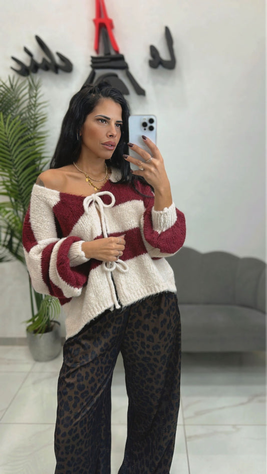 Cardigan Righe Panna e Bordeaux