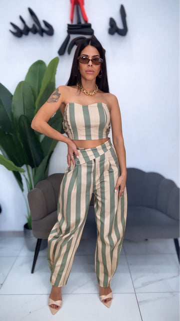 Coordinati a righe - Beige e Verde