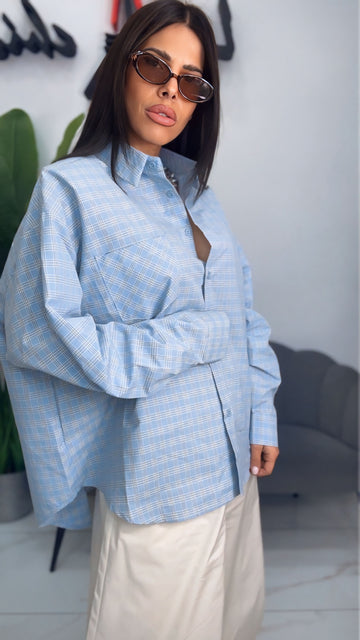 Camicia Quadro con Spallina - Azzurra