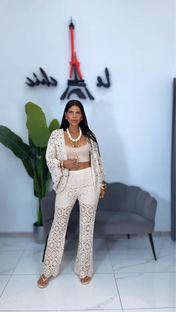 Pantalone Crochet Boho - Beige