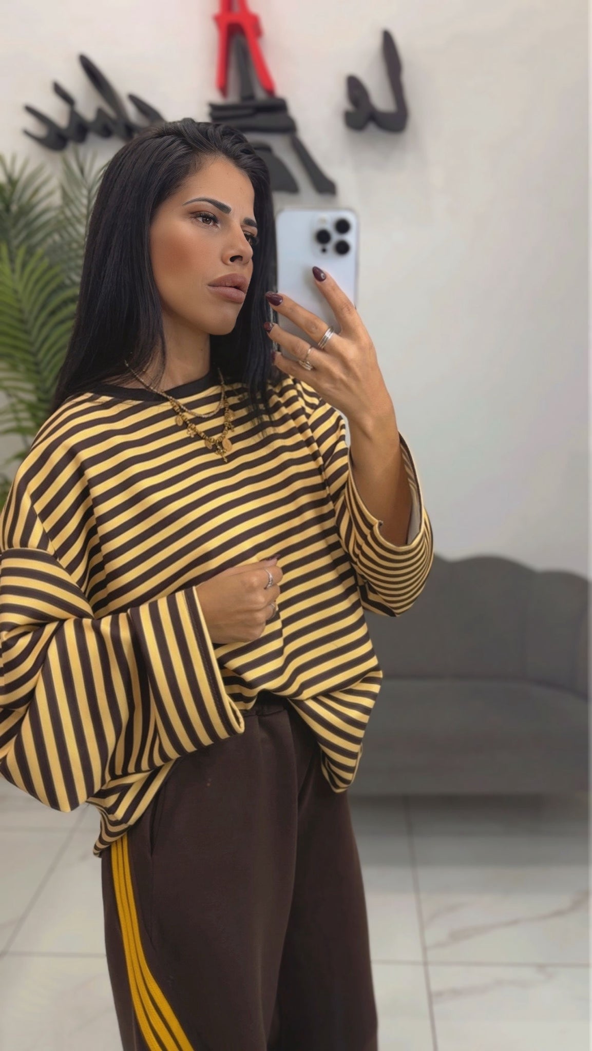 Felpa Righe Giallo Marrone