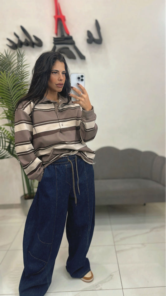 Felpa Righe Polo Fango