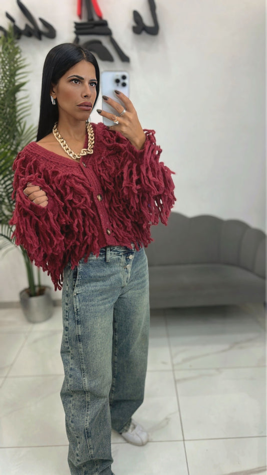 Cardigan Frange Lana Bordeaux