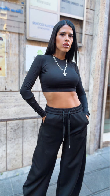 T-Shirt Crop Lumina - Nero
