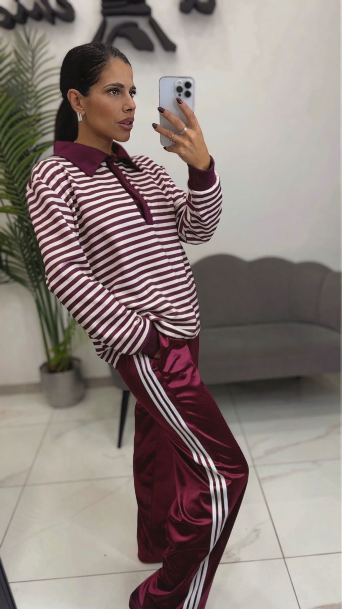 Pantalone Tuta Bordeaux banda Bianca