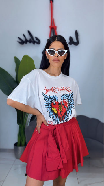 T-shirt Over Stampa Cuore - Bianca