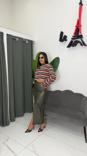 Longuette Ecopelle  Bottoncini - Verde Militare