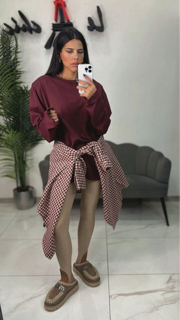 Maglia Over Lunga con Spallina Bordeaux