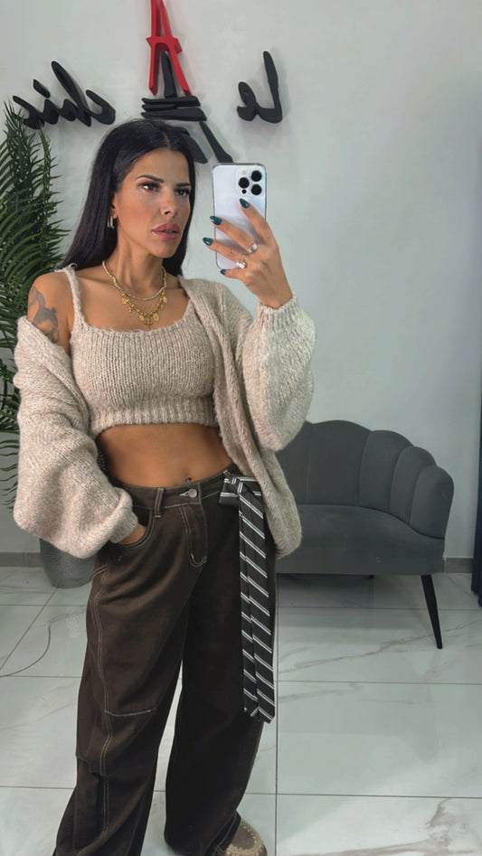 Top + Cardigan in lana Beige