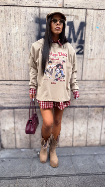 Camicia Over a Quadri con Coulisse - Bordeaux