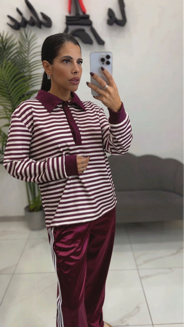 Polo Felpa a righe Bianca e Bordeaux