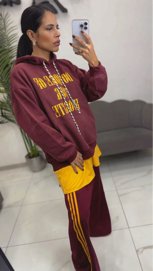 Pantalone Tuta Bordeaux banda Giallo