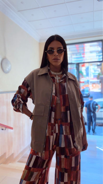 Gilet Over con Zip - Fango