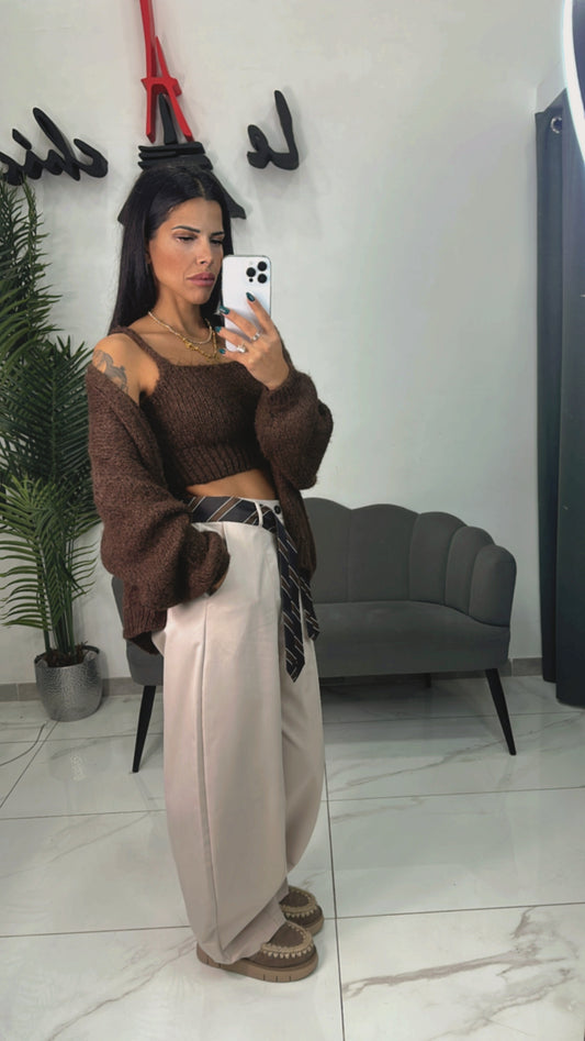 Top+Cardigan in lana Marrone