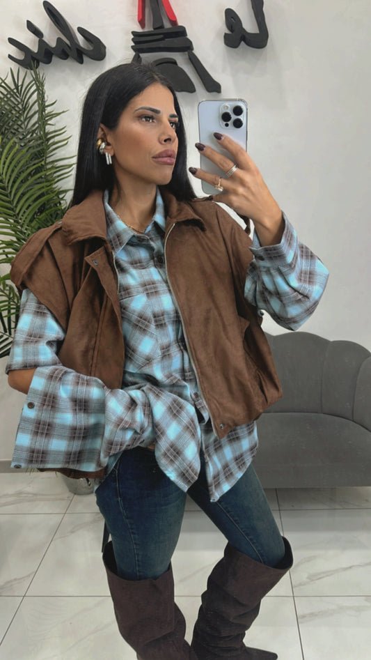 Camicia Quadri con Aperture Azzurra