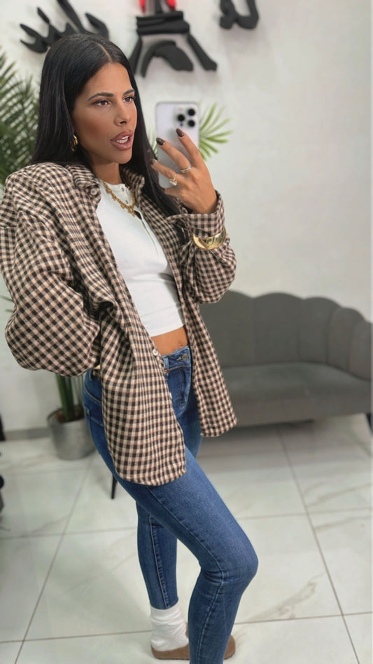 Camicia Over Quadri Marrone
