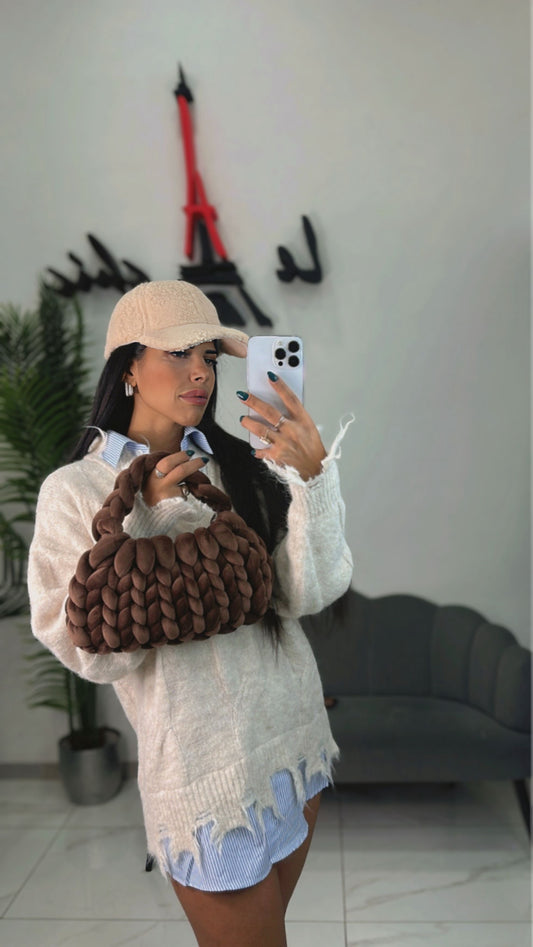 Borsa Uncinetto in Velluto Marrone