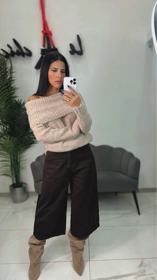 Maglia Lana scollo a Barca beige