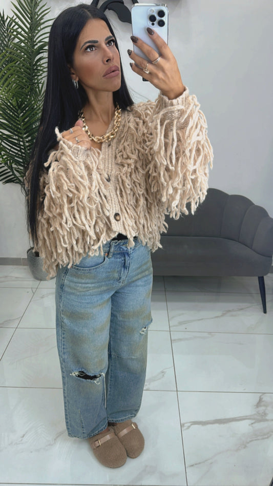 Cardigan Frange Lana Beige
