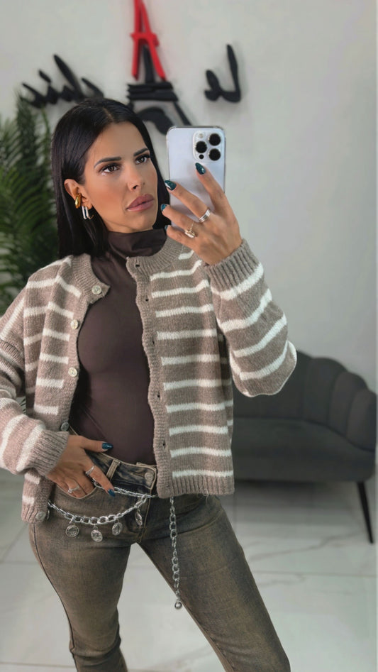 Cardigan Righe con Bottoncini