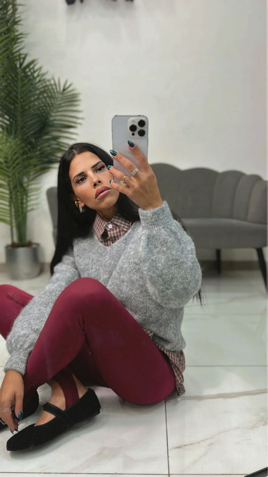 Pullover scollo V Grigio