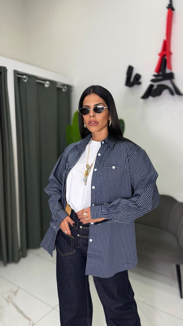 Camicia Gessata OverSize Blu