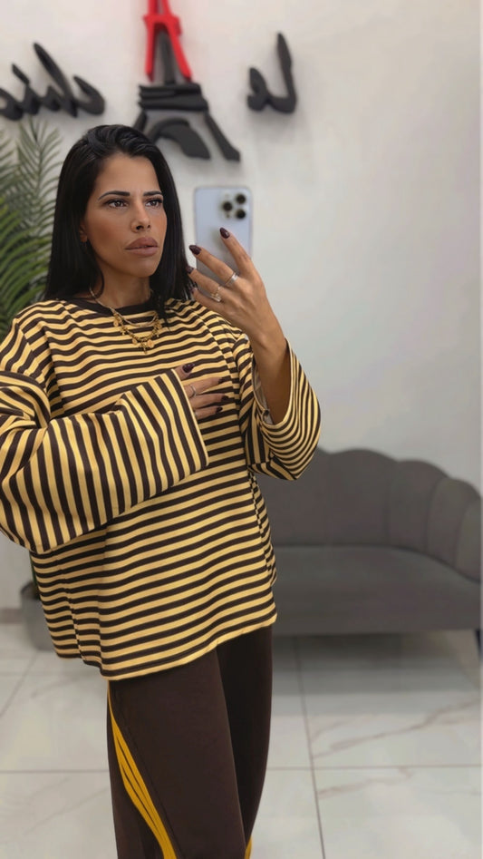 Felpa Righe Giallo Marrone