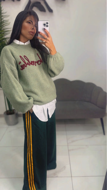 Pantalone Gamba Larga Verde/Giallo