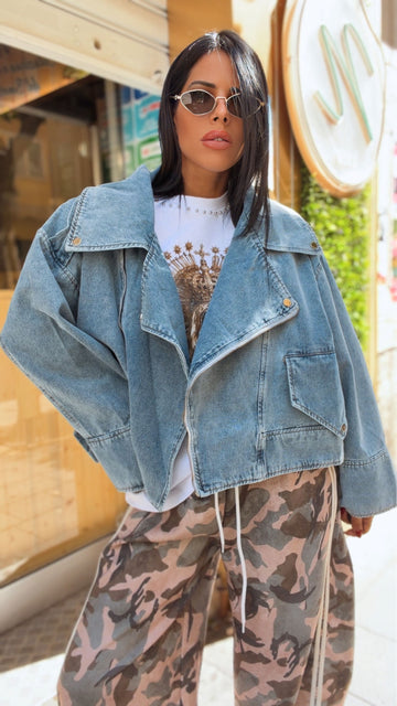 Giacca Jeans Over Biker - Blu Chiaro