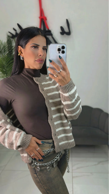 Cardigan Righe con Bottoncini
