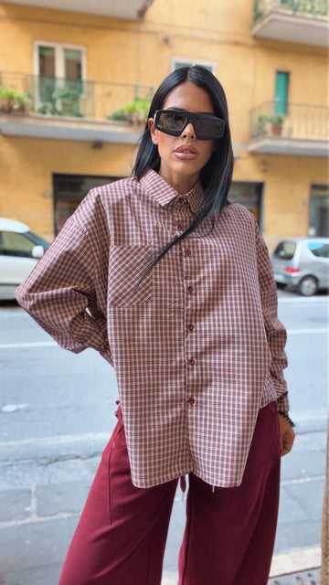 Camicia Over Quadri - Bordeaux