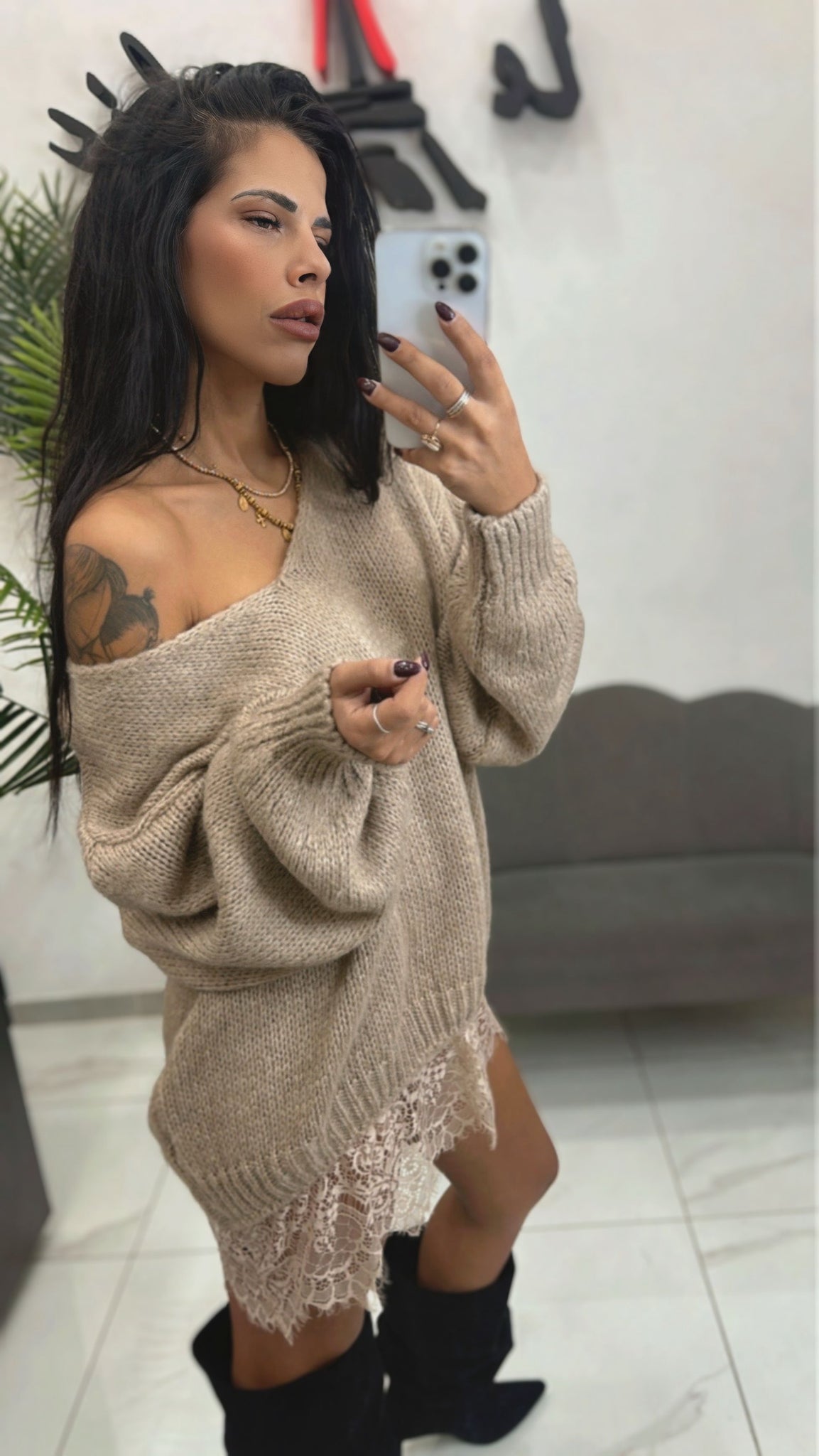 Maxi Maglia in Lana con Pizzo