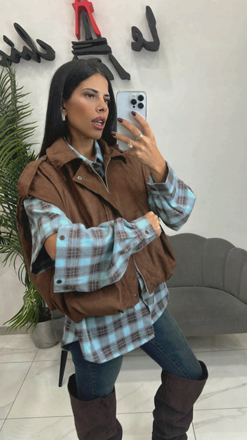 Camicia Quadri con Aperture Azzurra