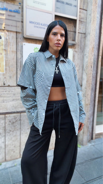 Camicia Quadri con Maniche Sbottonabili - Nera