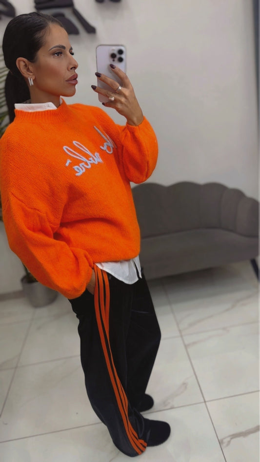 Pantalone Tuta Nero banda Arancio