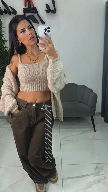 Top + Cardigan in lana Beige