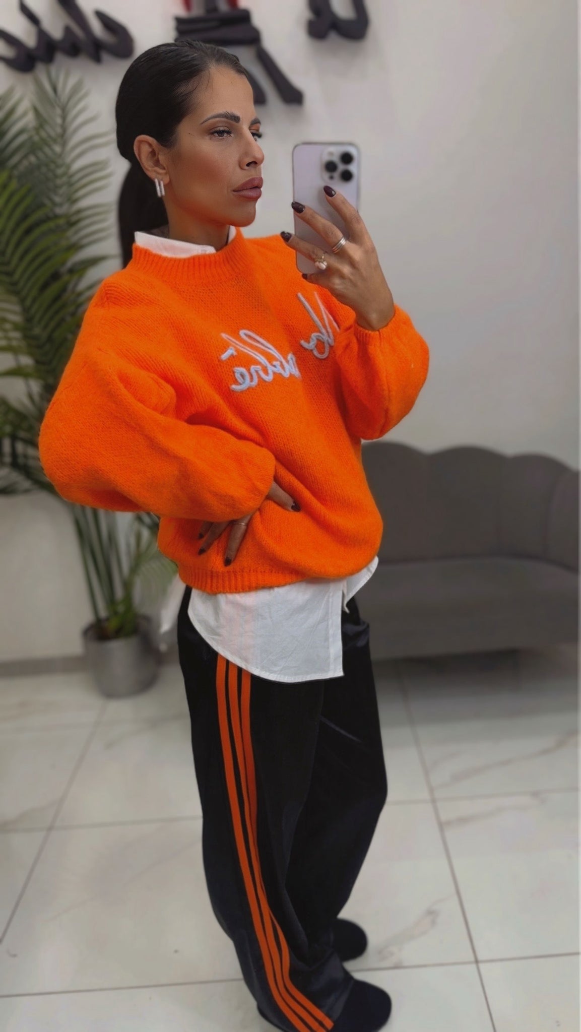 Pantalone Tuta Nero banda Arancio