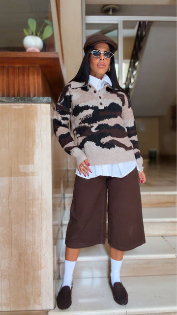 Bermuda Jeans Wide Leg - Marrone