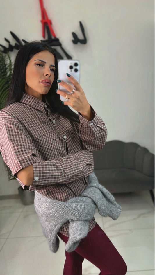 Camicia con Aperture quadri Bordeaux