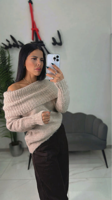 Maglia Lana scollo a Barca beige