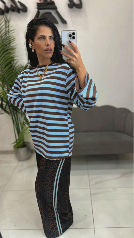 Maglia Righe Azzurra Marrone