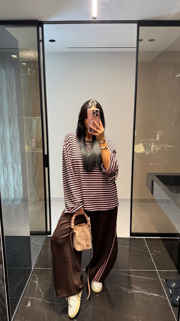 Felpa a Righe Marrone e Rosa