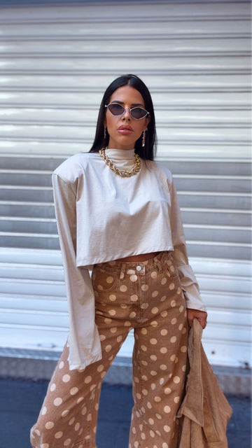 Maglia Crop e Manica Ampia - Beige
