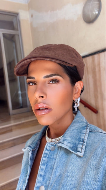 Cappello Newsboy in Velluto - Marrone