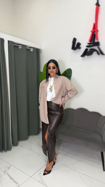 Longuette Ecopelle Bottoncini - Marrone