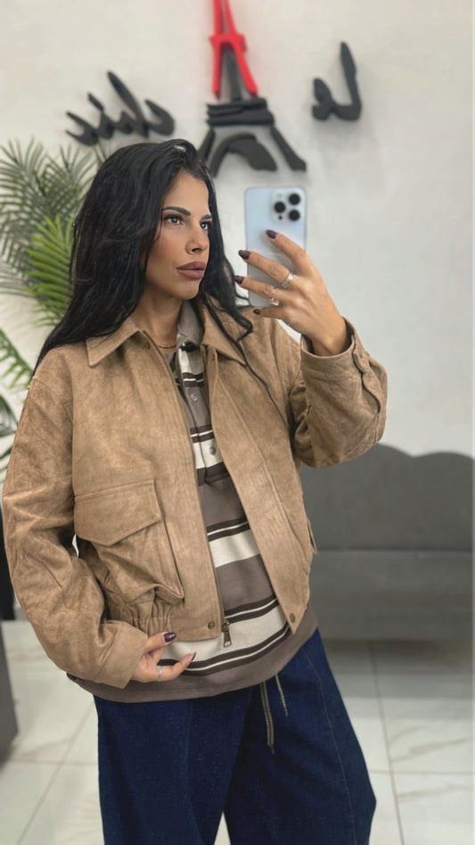 Bomber in Camoscio Beige